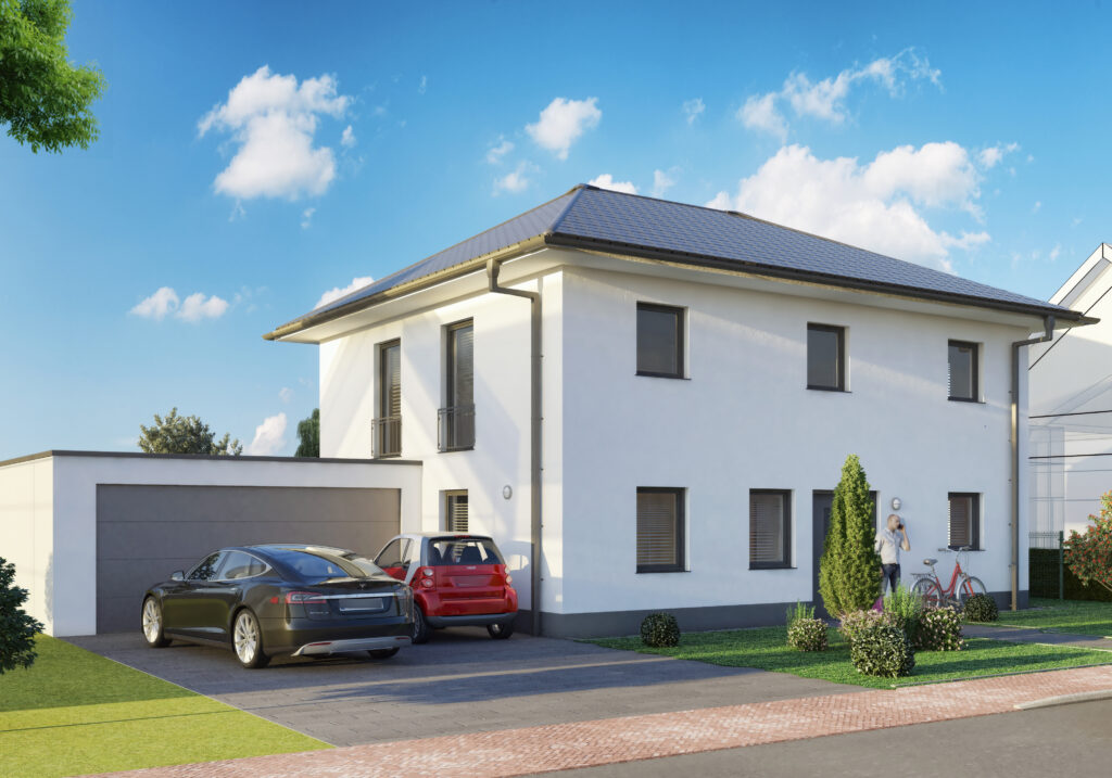 Einfamilienhaus mit Solardach, moderner Architektur und Doppelgarage